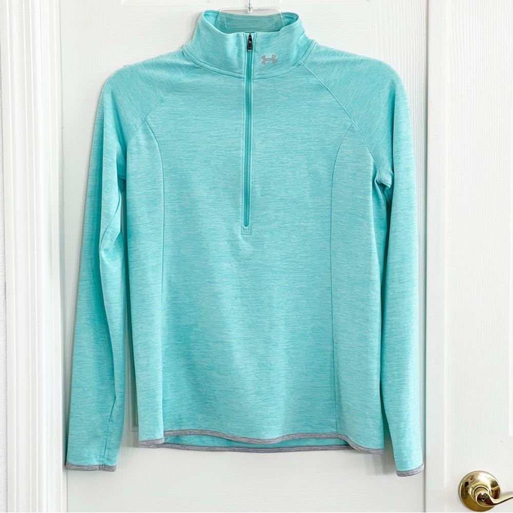 Under Armour Threadborne Fitted Aqua Mint Half Zip Athletic Pullover Top Medium